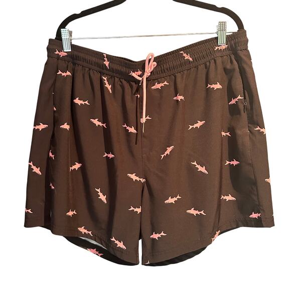 Surf Cuz Size XXL Swimming Tunks Navy with Pink Shark Print Pockets Lined - Picture 1 of 9